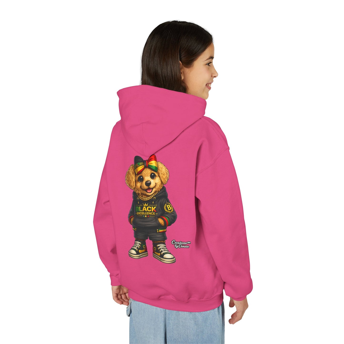 Youth Hoodie — Black Excellence Bear Graphic Sweatshirt (Kids)