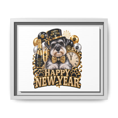 Happy New Year Schnauzer Matte Canvas Framed Art