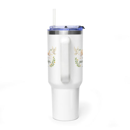 40oz Inspirational Tumbler — "Blessed are the Peacemakers" Floral Vacuum Cup