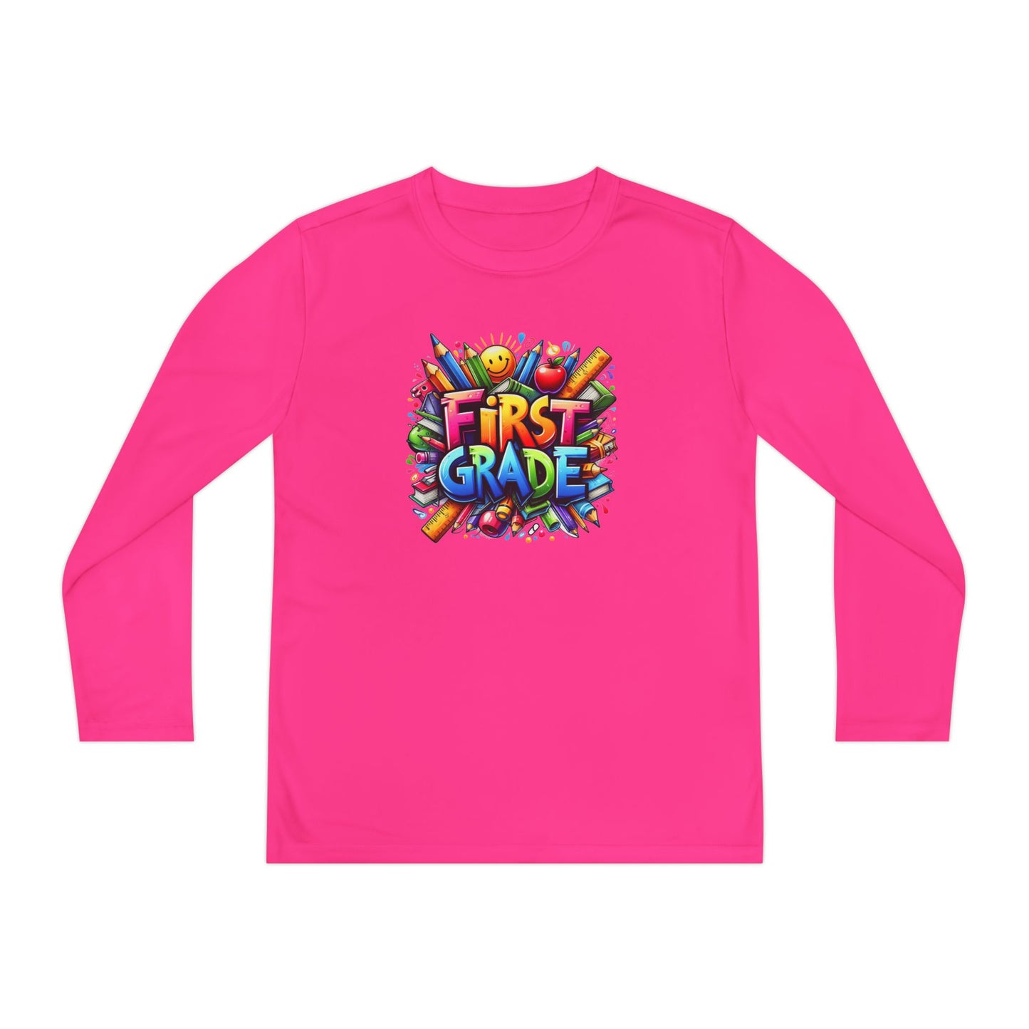 First Grade Youth Long Sleeve Tee — Colorful Back-to-School Shirt