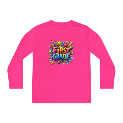 First Grade Youth Long Sleeve Tee — Colorful Back-to-School Shirt