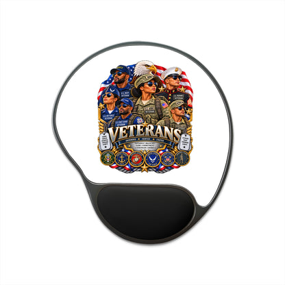 Veterans Tribute Mouse Pad with Wrist Rest — Patriotic Military Emblem