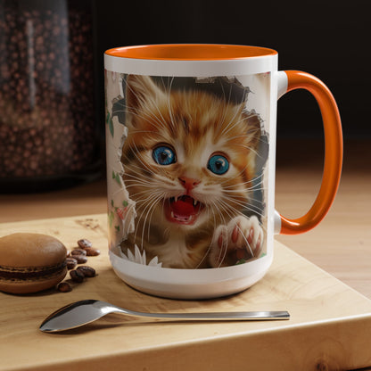 Cute Orange Kitten Accent Coffee Mug – Blue-Eyed Cat Catnip Design (11/15oz)