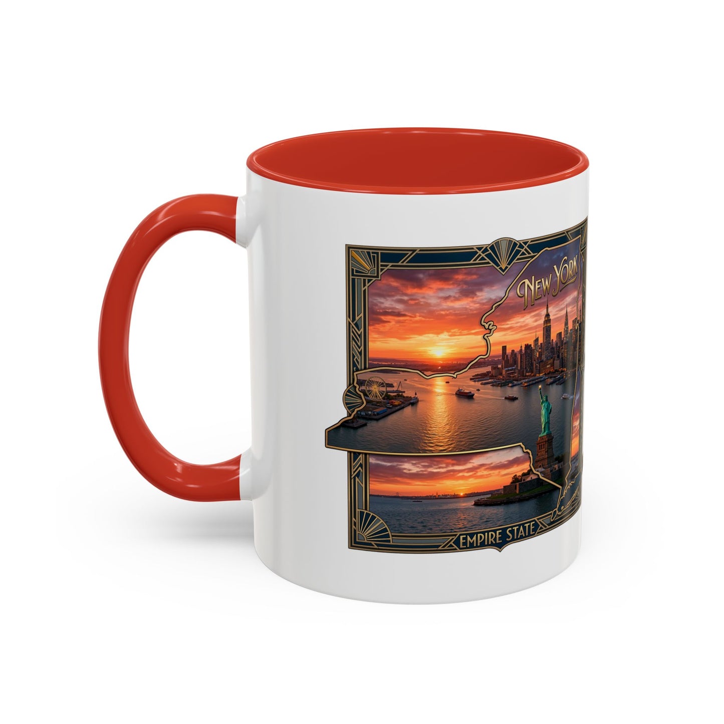 New York Skyline Accent Coffee Mug — Empire State Sunset Scene (11/15oz)