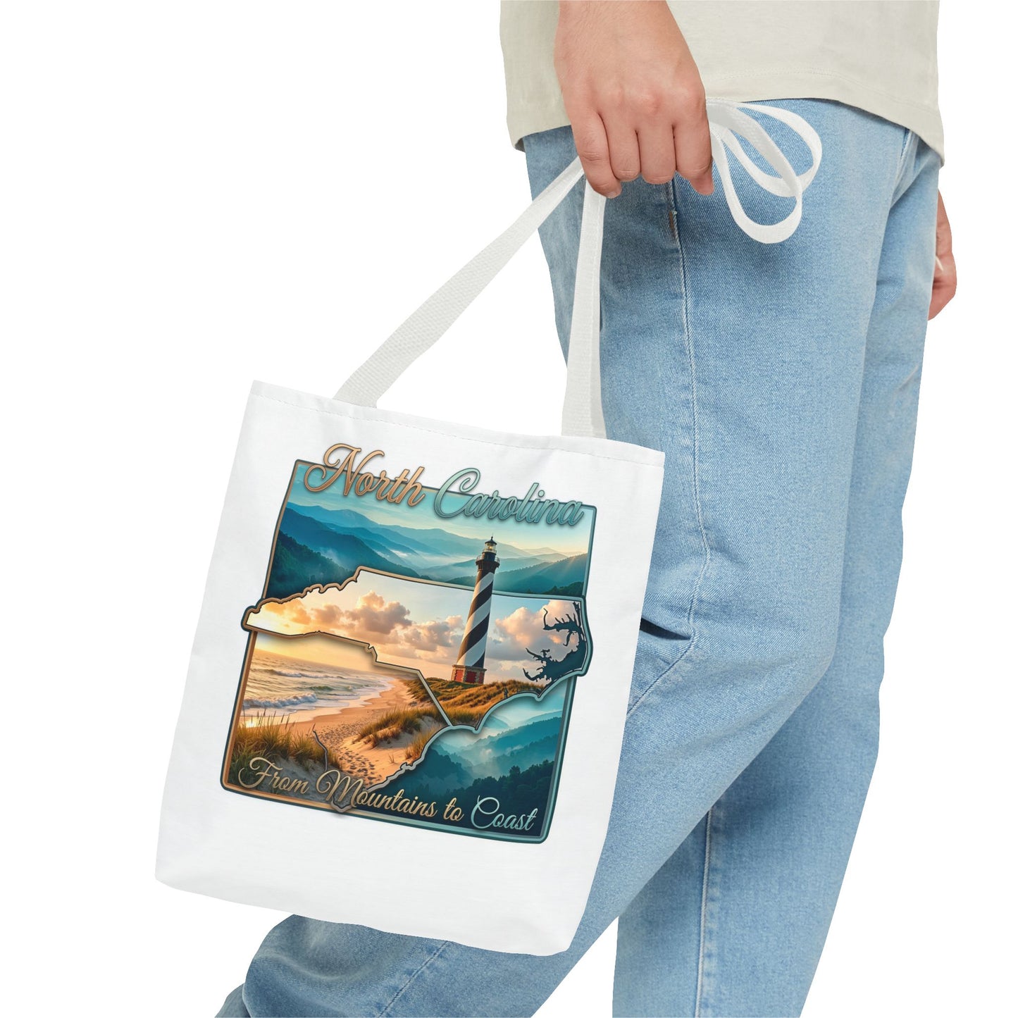 North Carolina Lighthouse Tote Bag — "From Mountains to Coast" Scenic Beach Tote