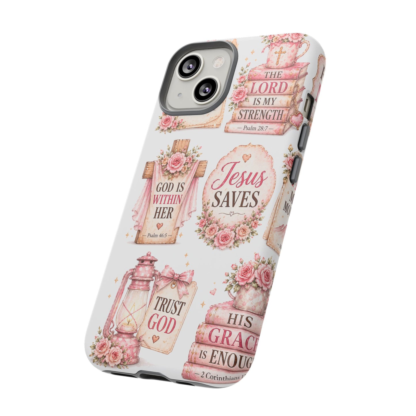 Christian Phone Case — Jesus Saves Floral Tough Case with 'God Is Within Her' & 'Trust God' Design