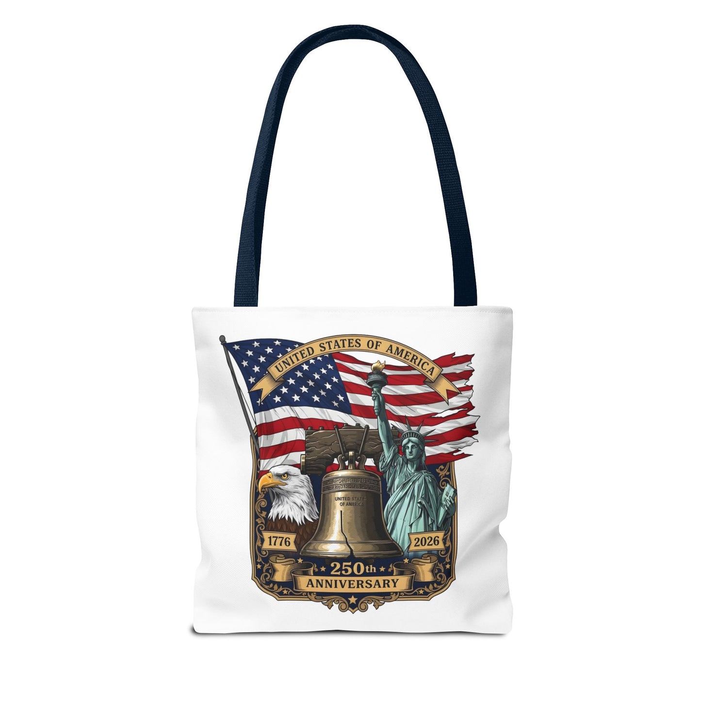 Patriotic 250th Anniversary Tote Bag — USA Flag, Liberty Bell & Eagle Design