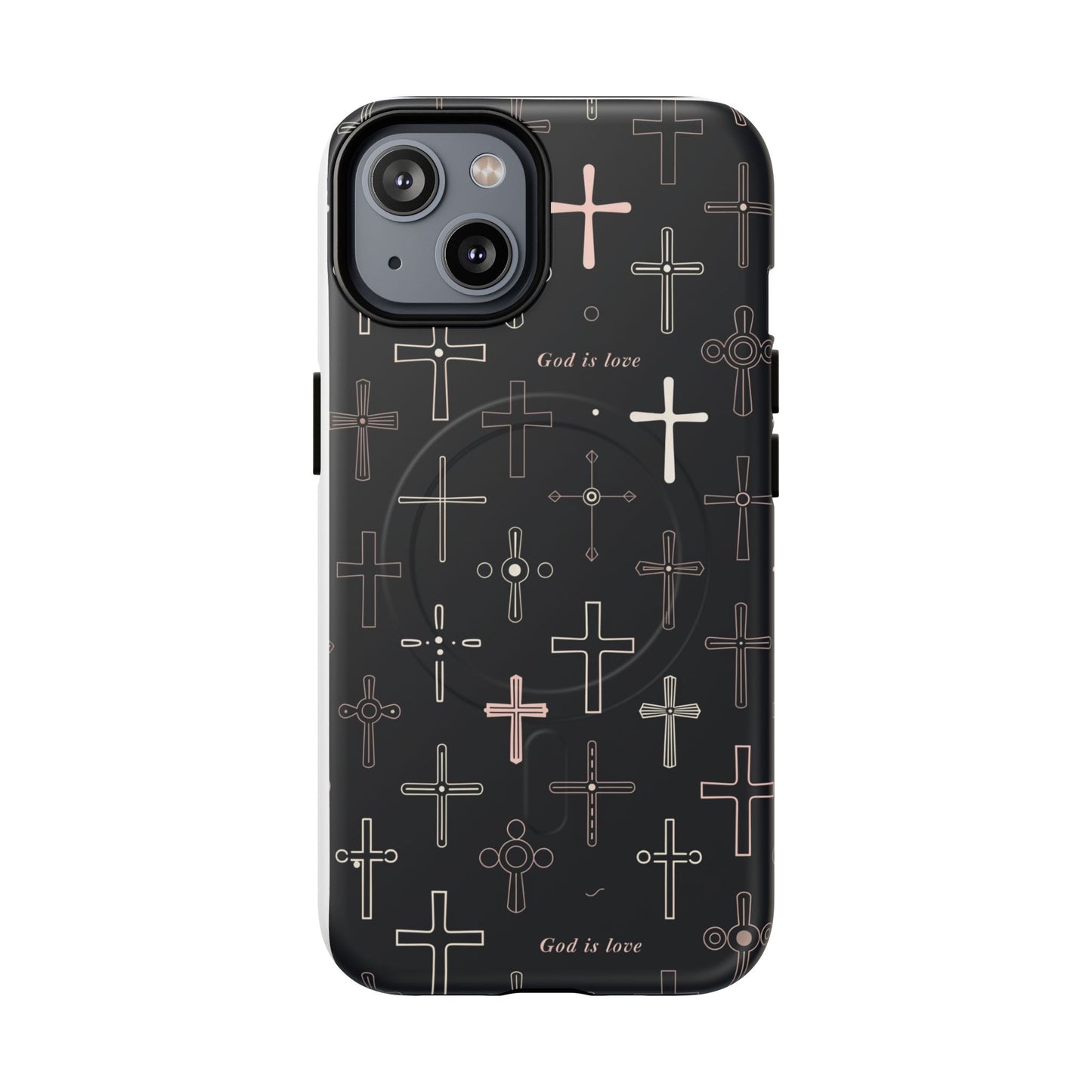 Magnetic Phone Case — Black Cross Pattern with "God is love"