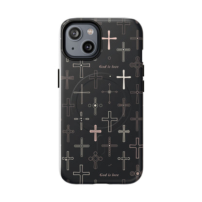 Magnetic Phone Case — Black Cross Pattern with "God is love"