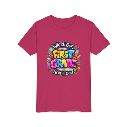 First Grade T-Shirt - "Watch Out First Grade Here I Come" Back-to-School Youth Tee