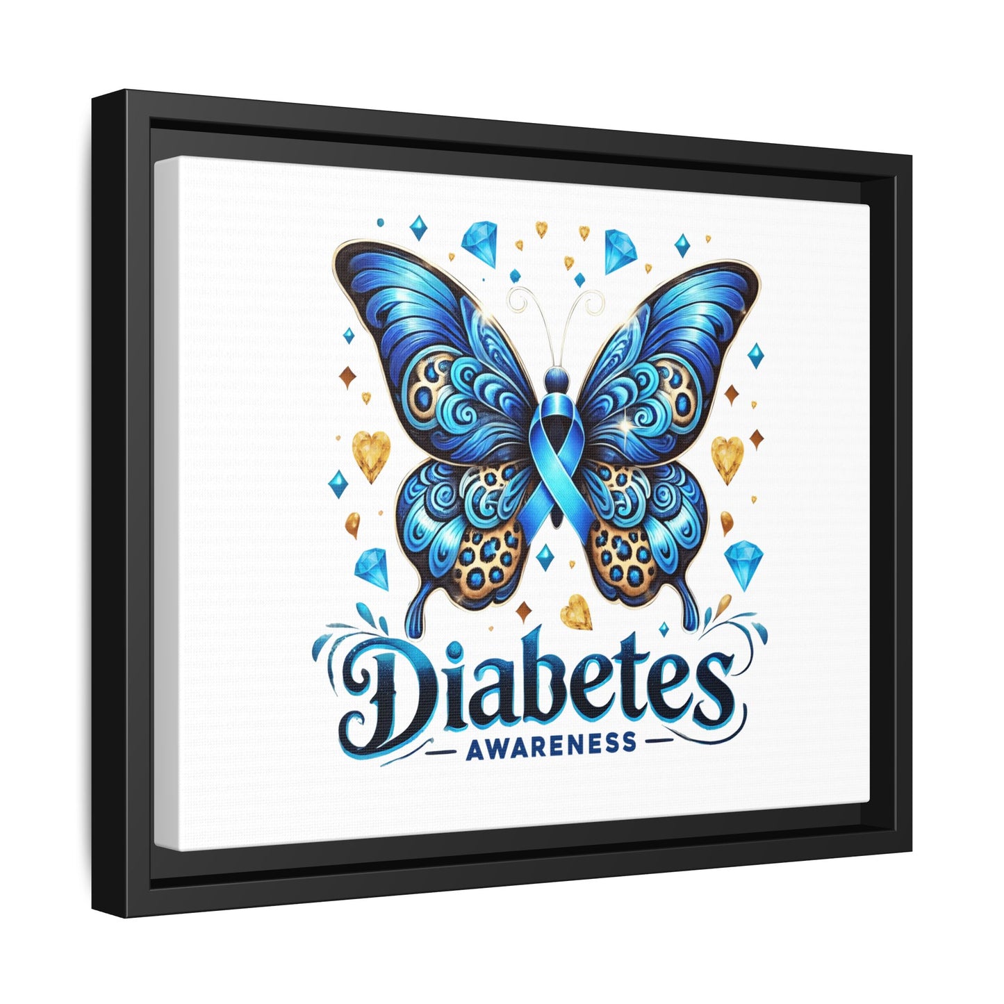 Diabetes Awareness Blue Ribbon Butterfly Matte Framed Canvas