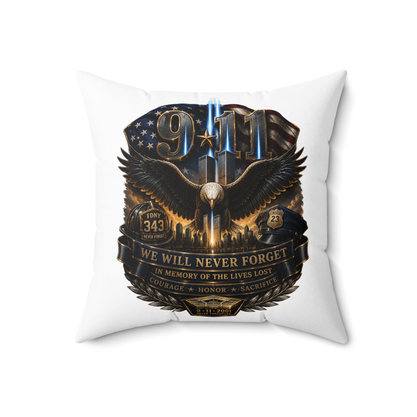9/11 Memorial Eagle Pillow — "We Will Never Forget" Tribute Accent Pillow