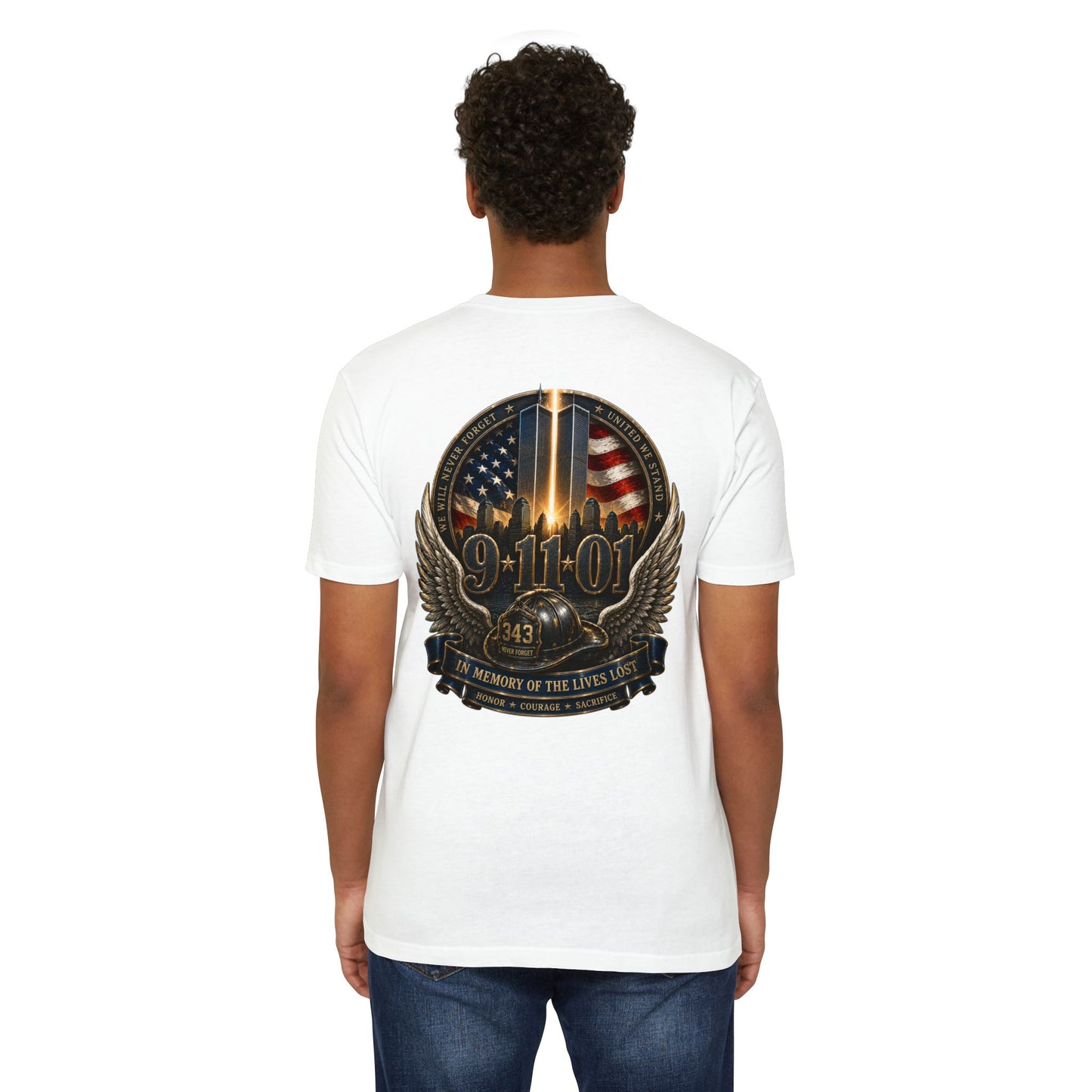 9/11 Memorial T-Shirt — In Memory of the Lives Lost Patriotic Firefighter Tribute