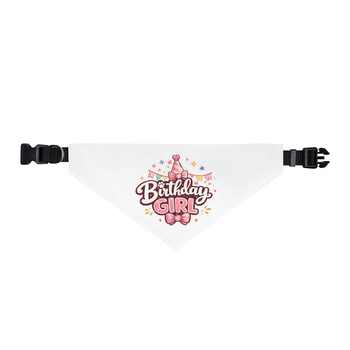 Birthday Girl Clip-On Pet Bandana — Pink Party Hat Design for Dogs & Cats