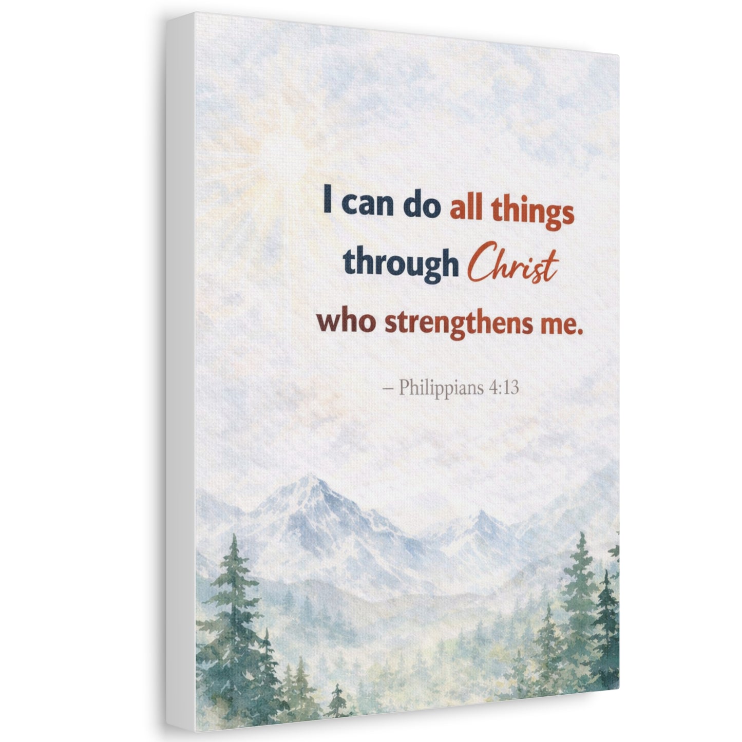 Philippians 4:13 Mountain Canvas – "I Can Do All Things Through Christ" Inspirational Wall Art