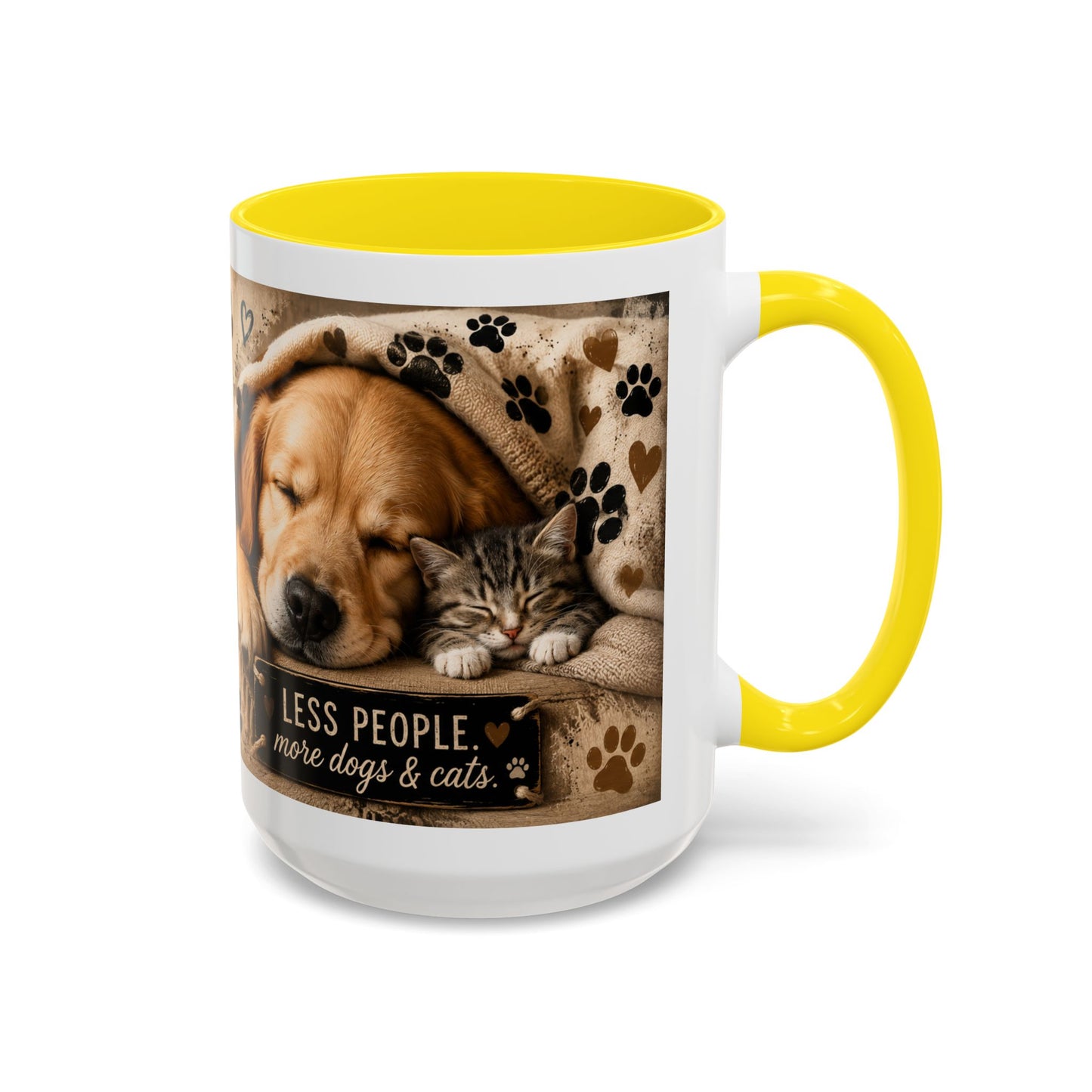 Dog & Cat Coffee Mug - "Less People, More Dogs & Cats" Accent Ceramic Mug