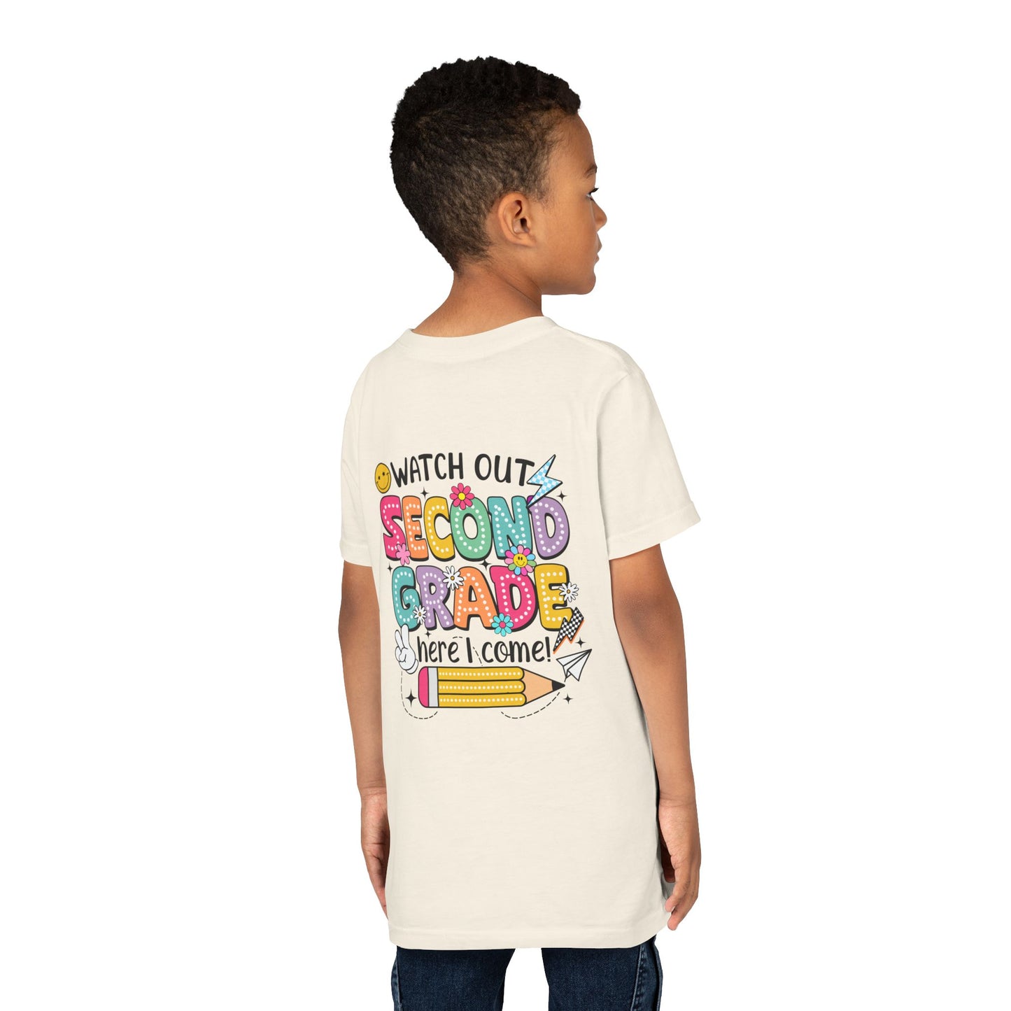 Second Grade Kids T‑Shirt – "Watch Out Second Grade Here I Come" Back‑to‑School Tee