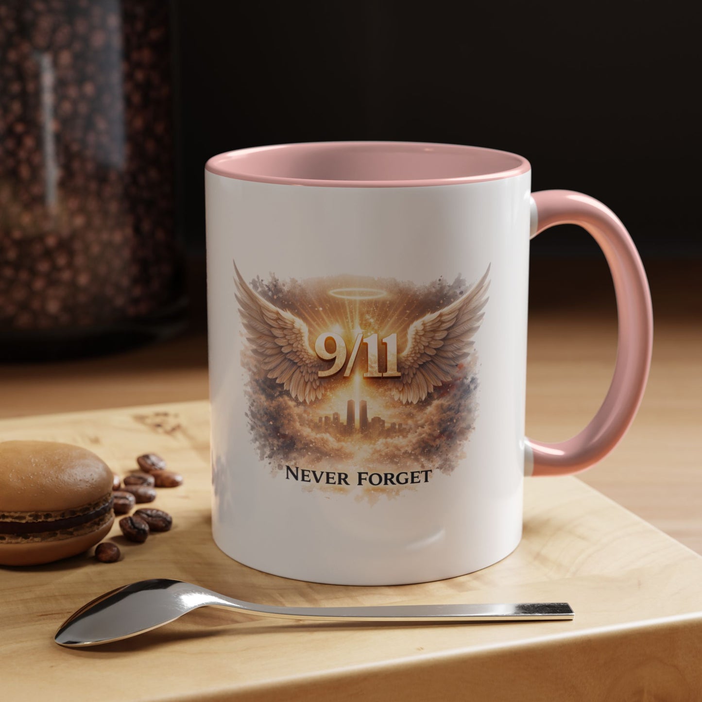 9/11 Never Forget Accent Coffee Mug — Memorial Tribute Ceramic Mug