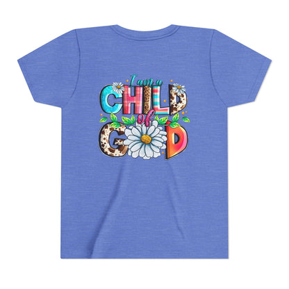 Youth Tee — "I Am a Child of God" Floral Christian Graphic