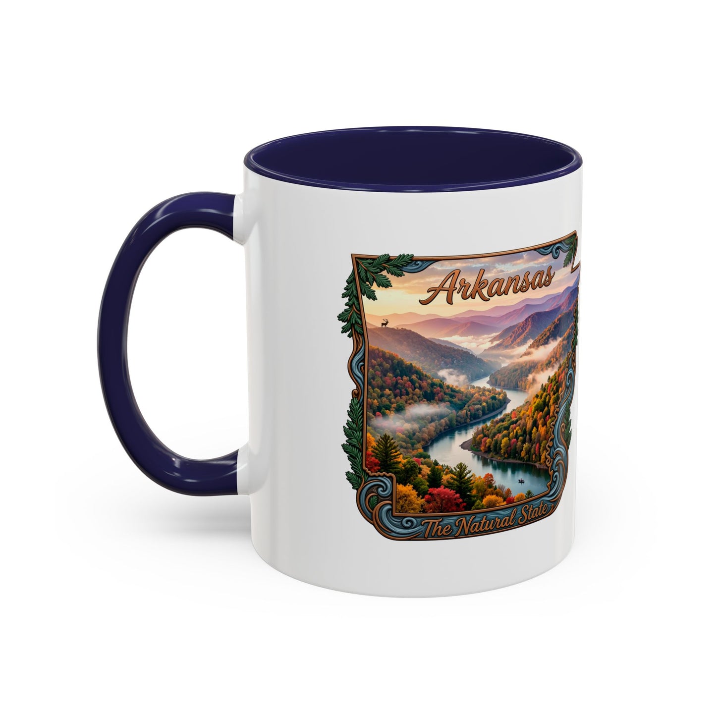 Arkansas Scenic Coffee Mug — Vintage State Map River Landscape (11/15 oz)