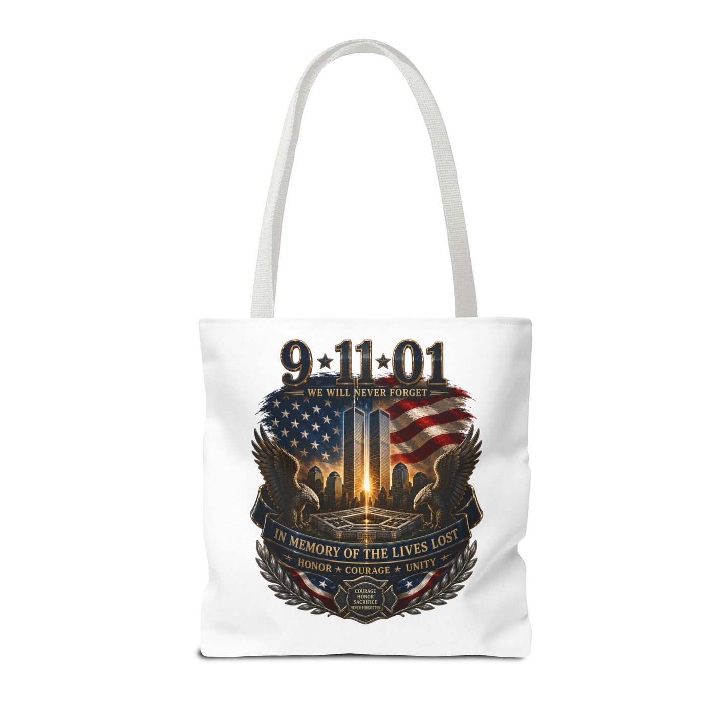 9/11 Memorial Tote Bag — We Will Never Forget Tribute Tote