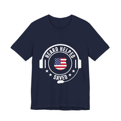 Headset Logo T-Shirt — "Heard Helped Saved" American Flag Design