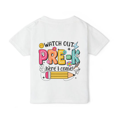 Toddler T-Shirt — "Watch Out Pre-K Here I Come!" Back-to-School Graphic Tee