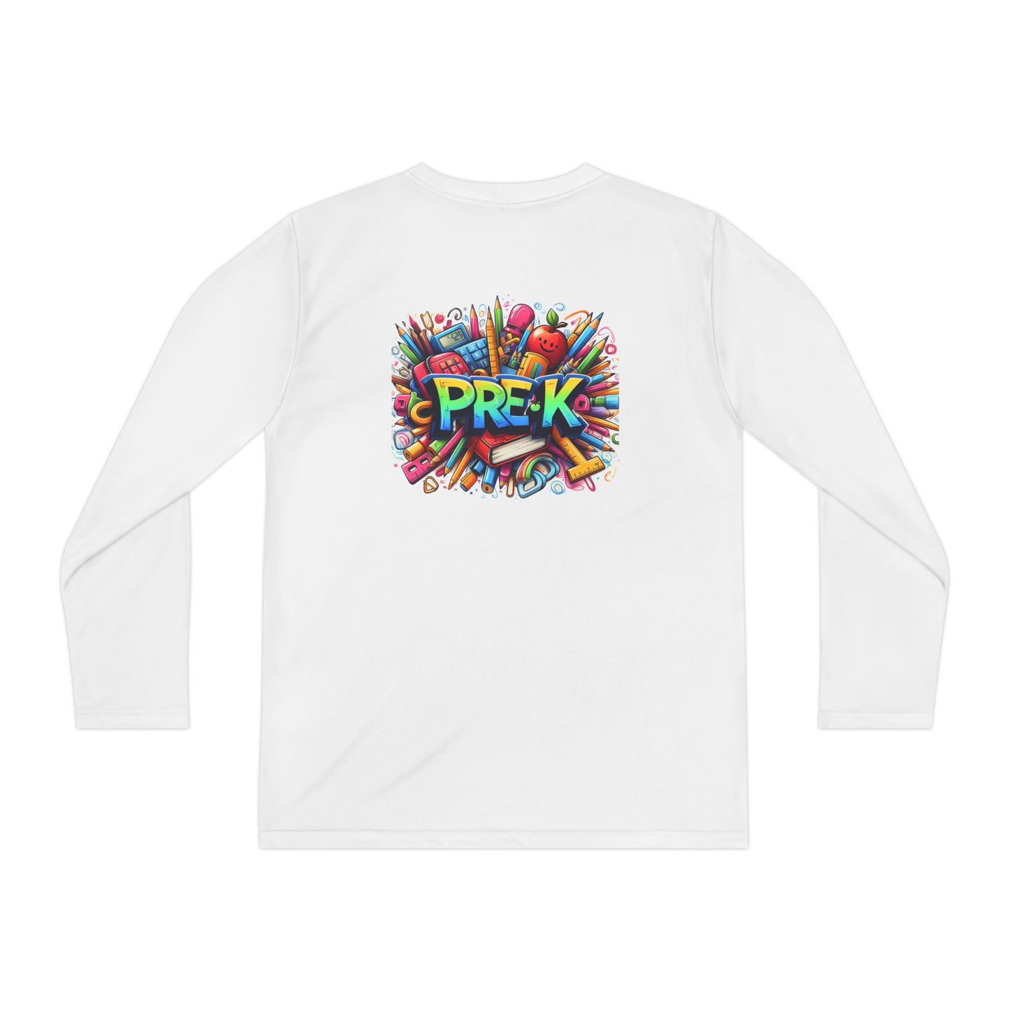 PRE-K Youth Long Sleeve Tee — Colorful School Supplies Design