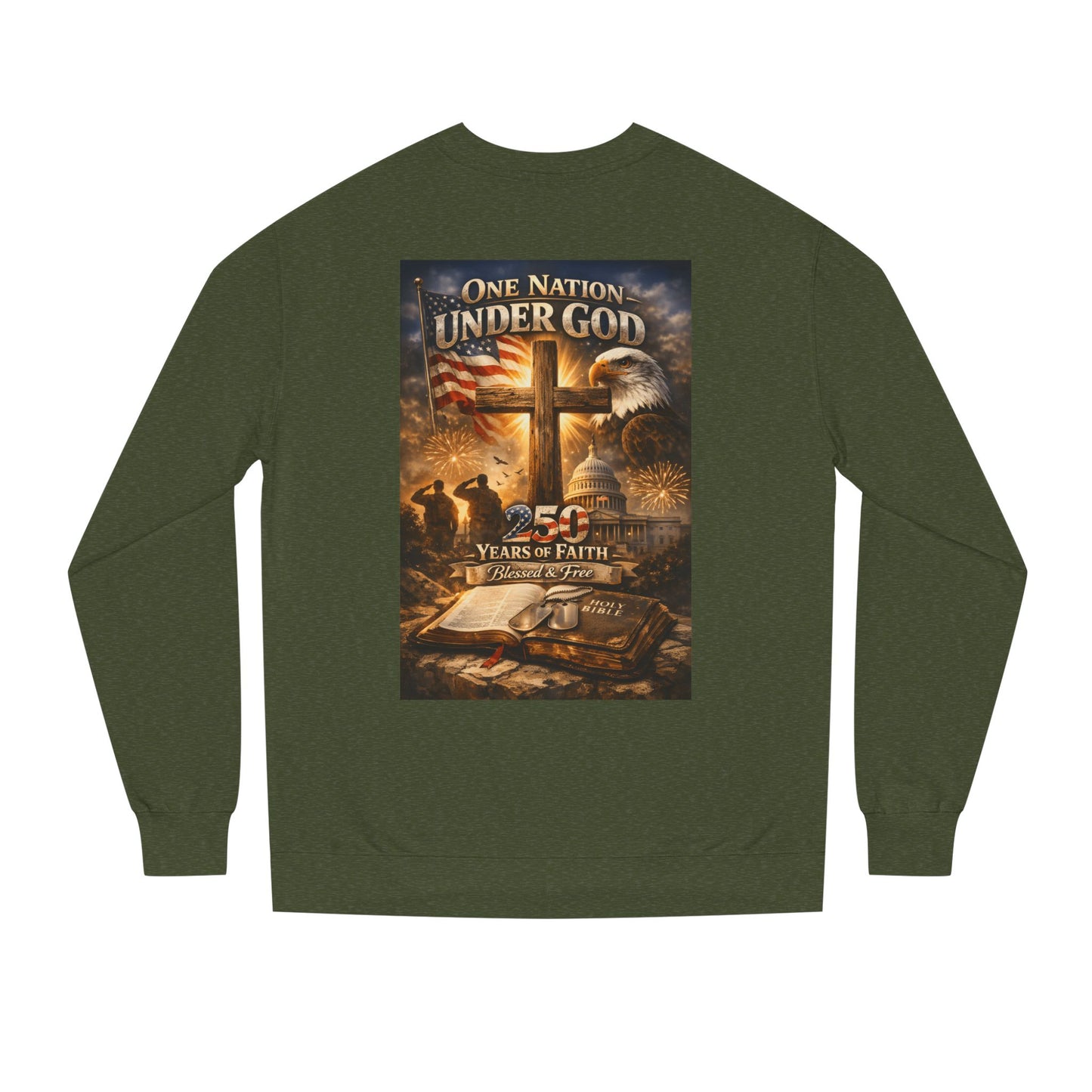 Patriotic Christian Sweatshirt — "One Nation Under God" 25 Years of Faith Crewneck