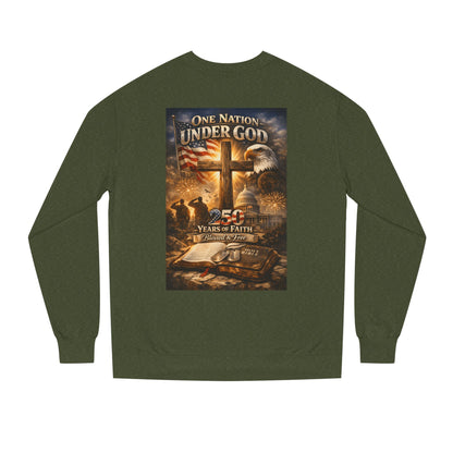 Patriotic Christian Sweatshirt — "One Nation Under God" 25 Years of Faith Crewneck