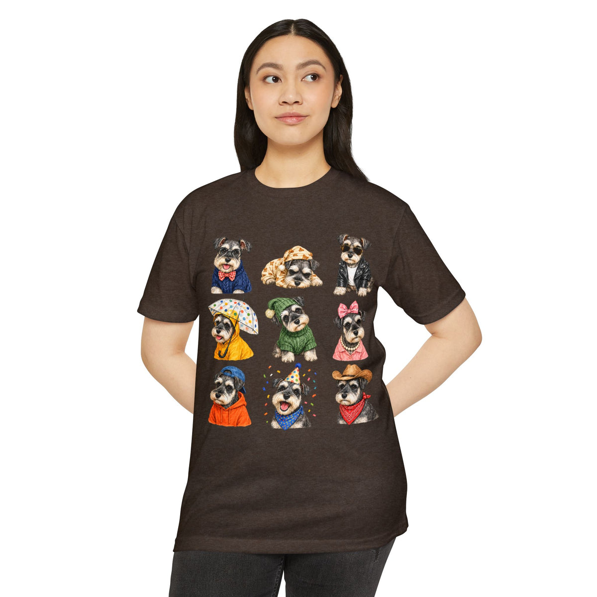 Schnauzer Crew Portrait T‑Shirt — Cute Dogs in Costumes Tee