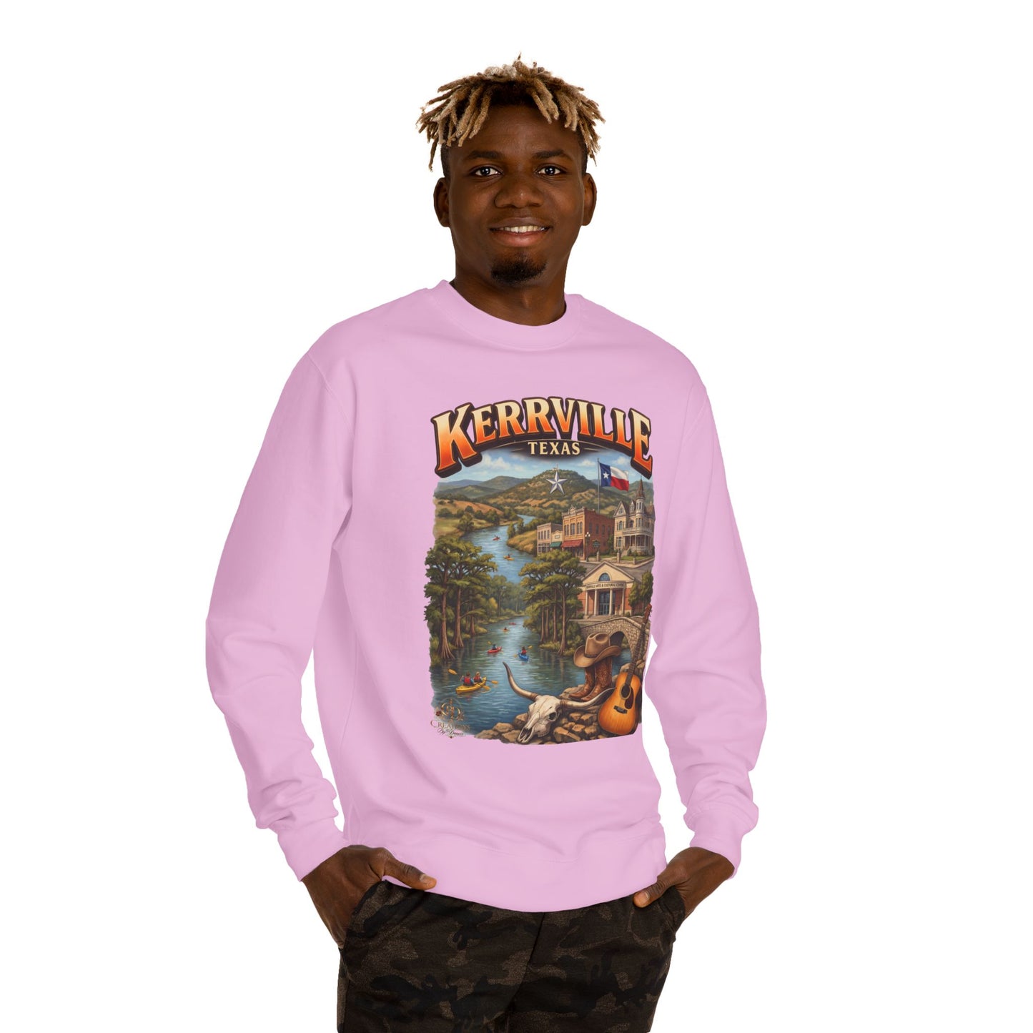 Kerrville Texas Scenic Crewneck Sweatshirt — Riverfront Guitar Vintage Design