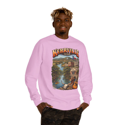 Kerrville Texas Scenic Crewneck Sweatshirt — Riverfront Guitar Vintage Design