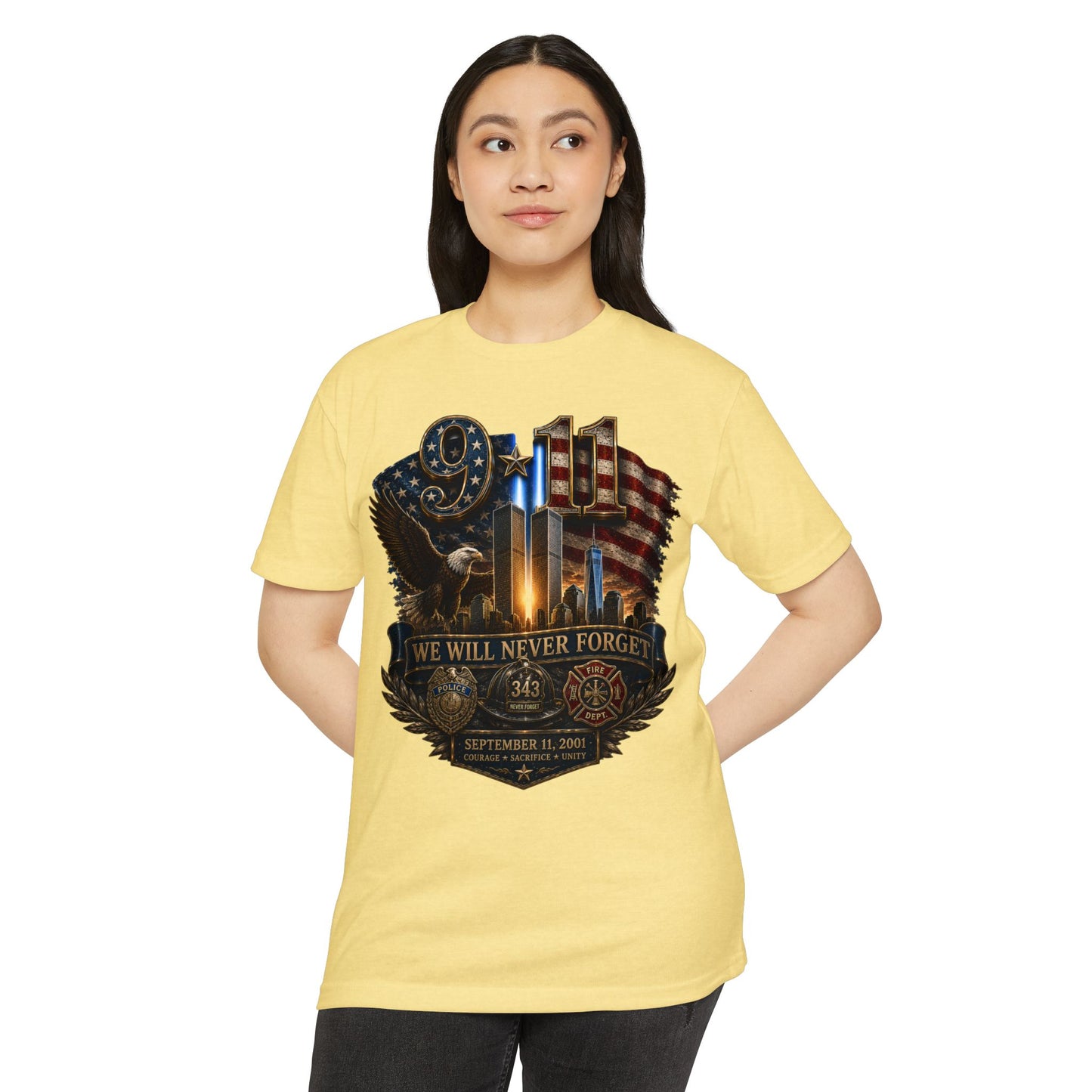 9/11 Memorial T-Shirt — "We Will Never Forget" Patriotic Tribute