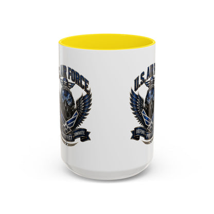 U.S. Air Force Emblem Accent Coffee Mug — Defend Protect Dominate (11/15oz)