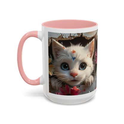 Cute White Kitten Coffee Mug – Floral Accent 11/15oz
