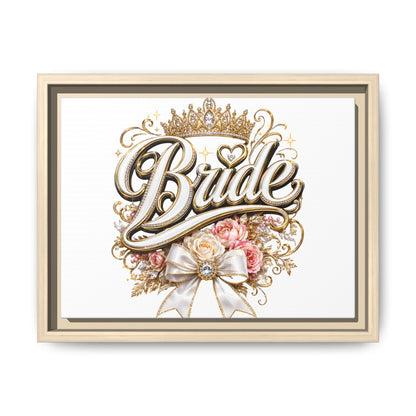 Framed Bride Canvas Wall Art — Elegant Bridal Crown & Floral Wedding Decor