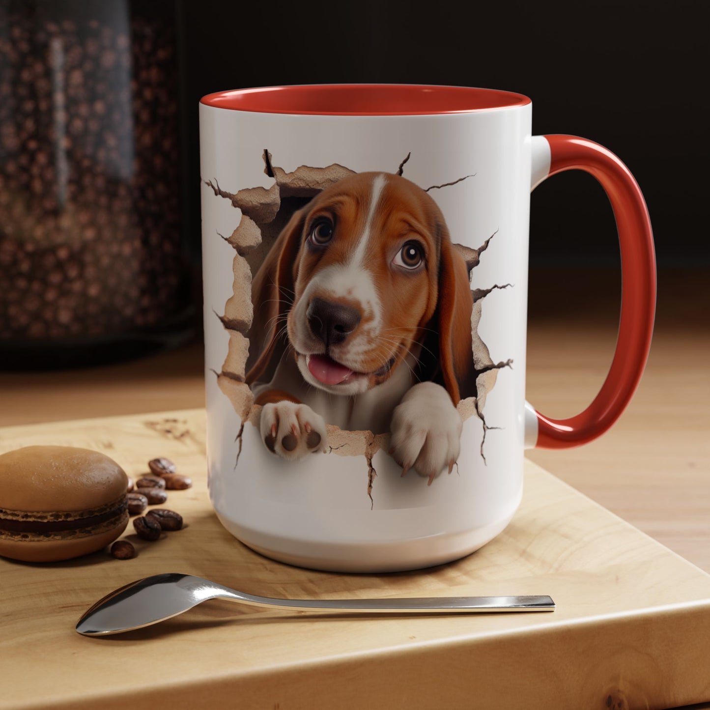 Basset Hound Peekaboo Accent Coffee Mug — Cute Dog Lover Gift (11/15 oz)