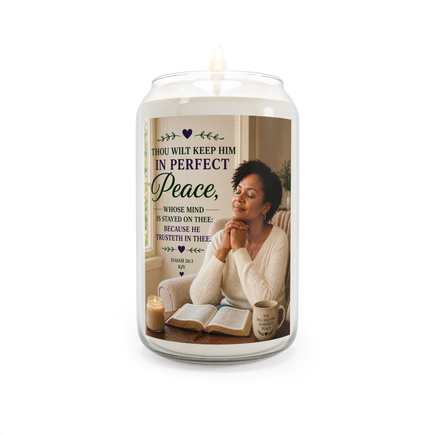 Soy Candle — "Perfect Peace" Inspirational Prayer Quote, 13.75oz