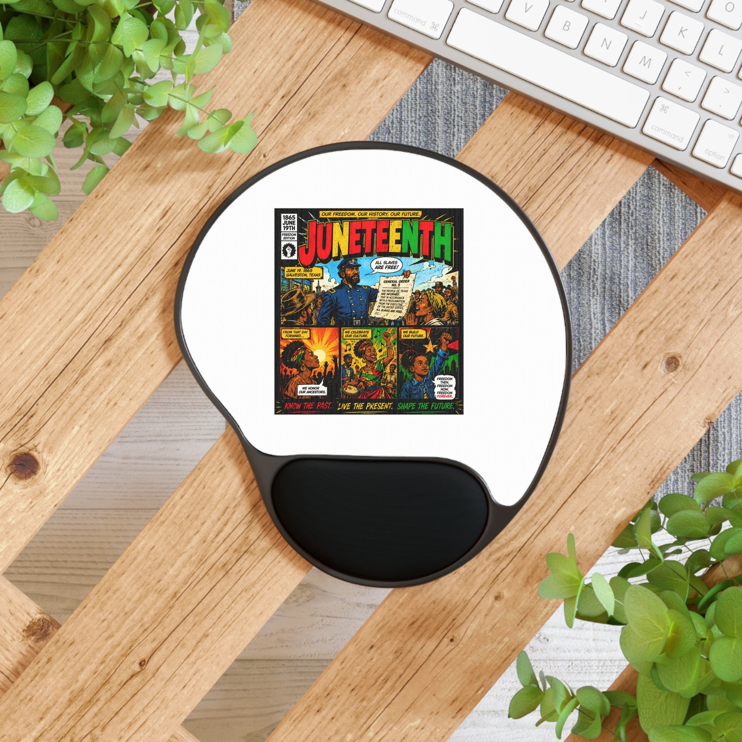 Juneteenth Comic Art Mouse Pad with Ergonomic Wrist Rest
