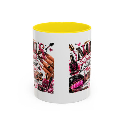Nails Speak Louder Than Words Accent Coffee Mug — Pink Manicure Beauty Gift (11/15oz)