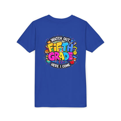 Fifth Grade T‑Shirt for Kids - "Watch Out Fifth Grade Here I Come" Back-to-School Tee