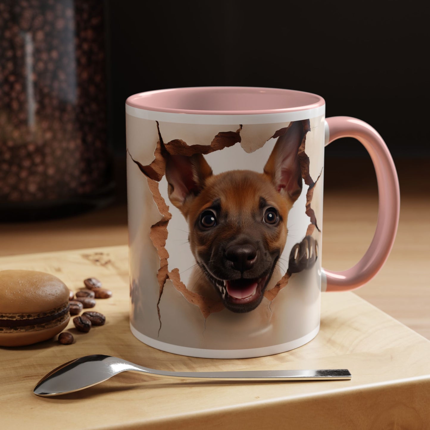 Accent Coffee Mug - Playful Puppy Peeking Through Tear Design (11/15oz)