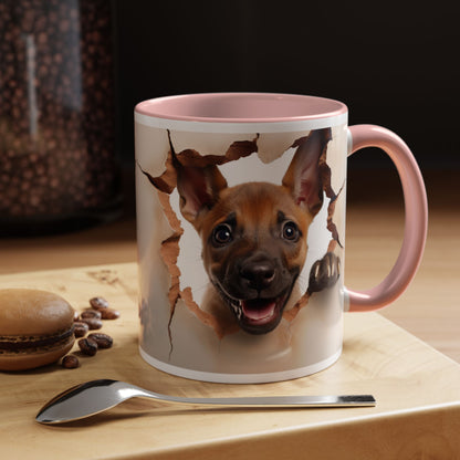 Accent Coffee Mug - Playful Puppy Peeking Through Tear Design (11/15oz)