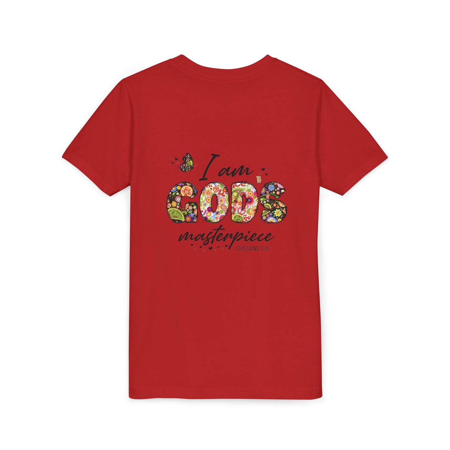 I Am God’s Masterpiece Youth Tee — Floral Christian Inspirational Shirt