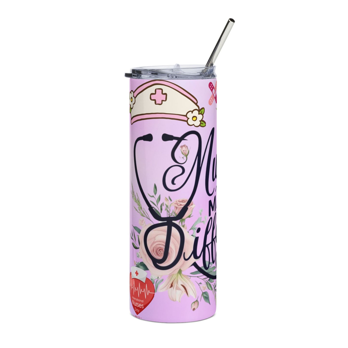 Nurse Make A Difference 20oz Stainless Tumbler — Floral Pink Travel Cup