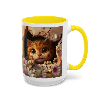 Cute Peekaboo Kitten Accent Coffee Mug — 11/15oz Floral Cat Gift