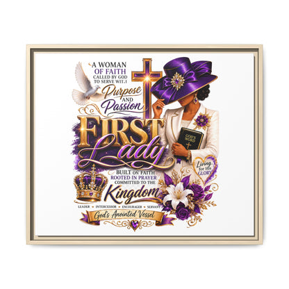 First Lady Faith Wall Art — Framed Matte Canvas (Purple & Gold)