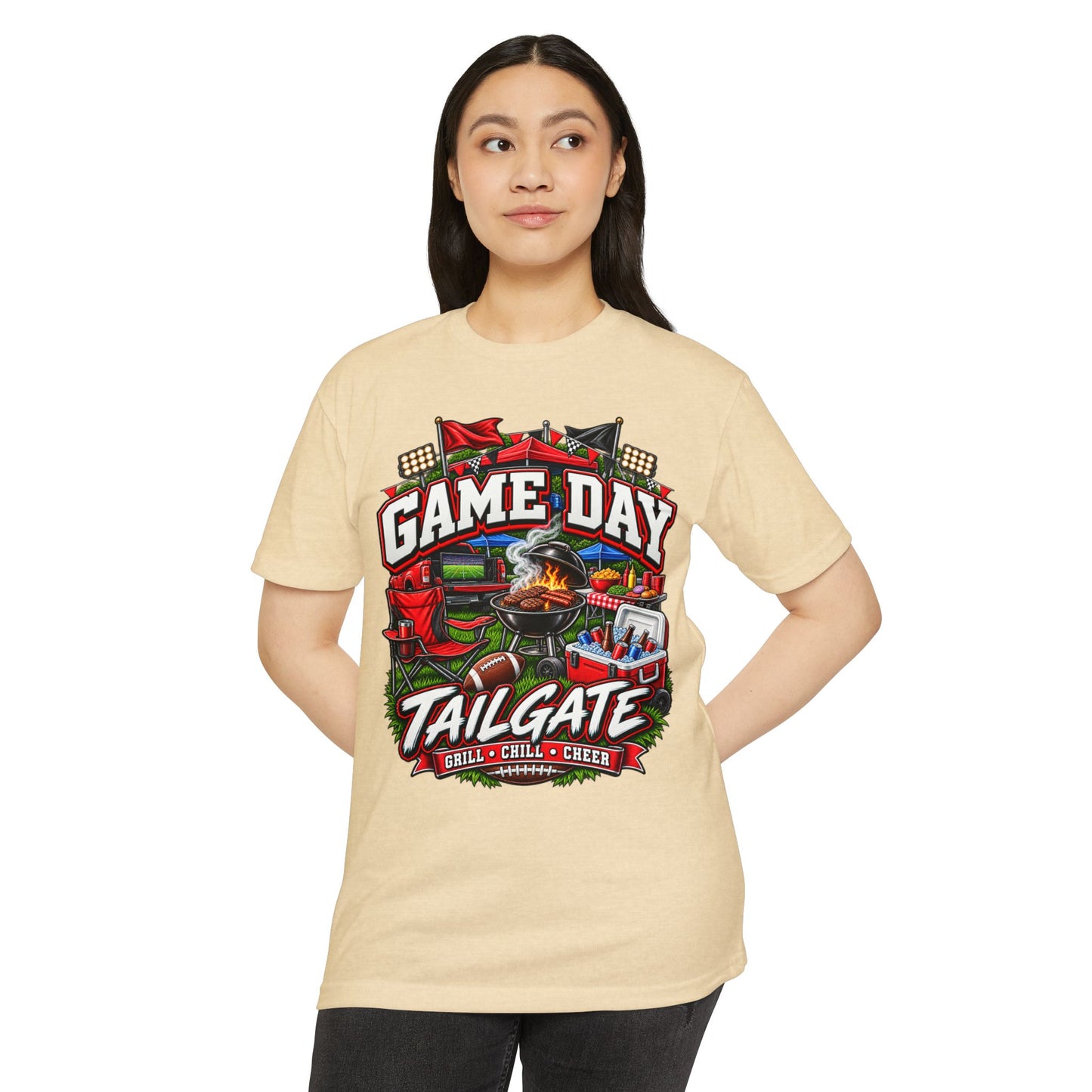 Game Day Tailgate T-Shirt — Grill, Chill & Cheer Football Tee