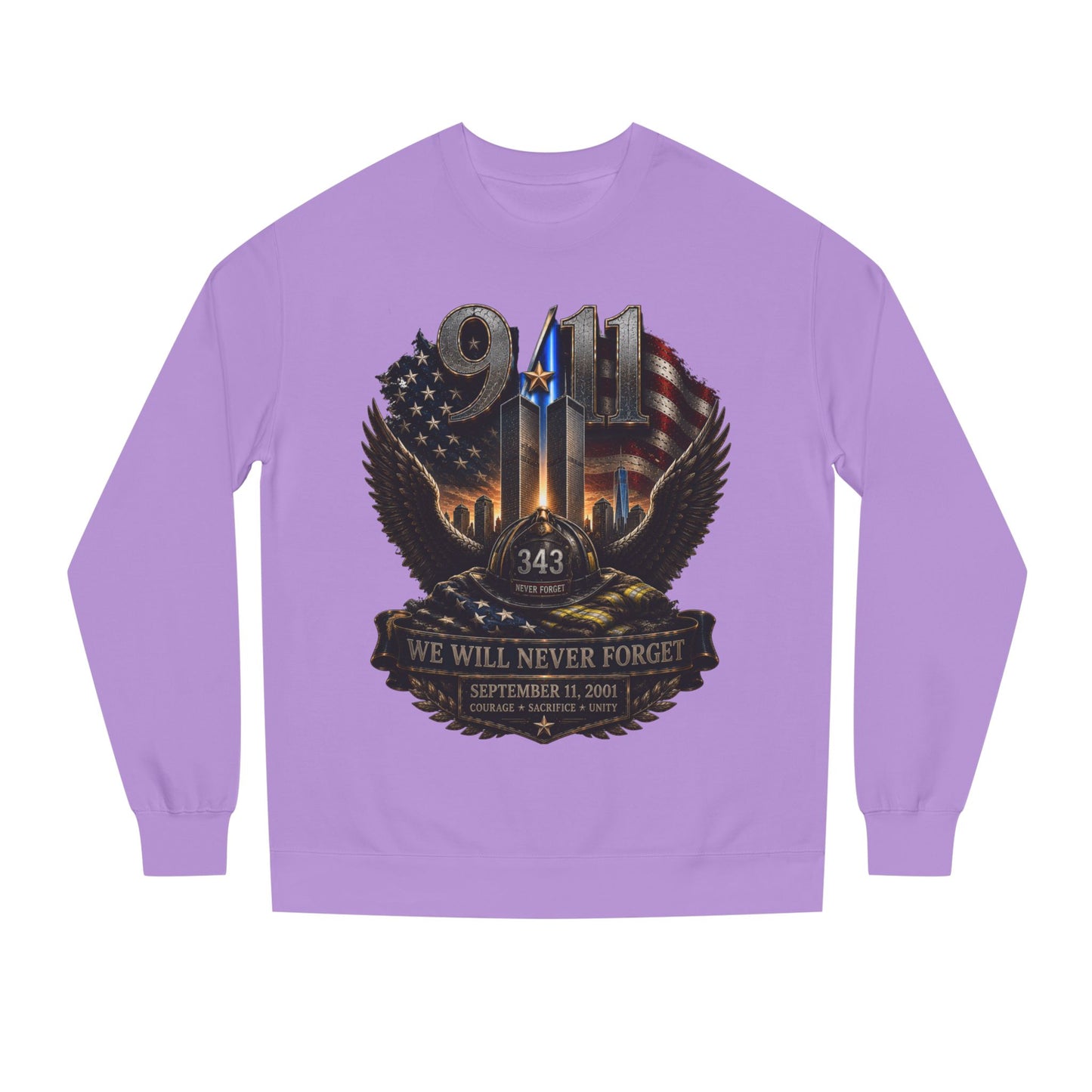 9/11 We Will Never Forget Crewneck Sweatshirt – Memorial Tribute
